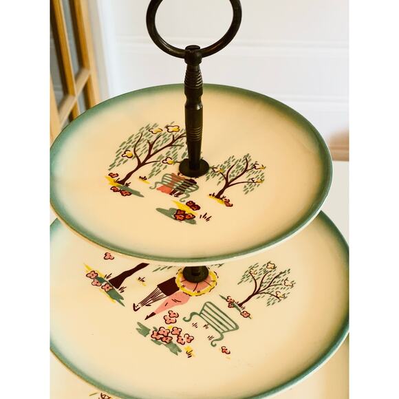 VTG Brock Of California Forever Spring-Couple In The Park 3-Tier Platter - Picture 3 of 6